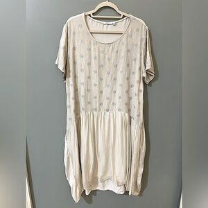 Vasna Made In Italy Beige & Silver Polka Dots Double Pocket Mini Dress Size Med